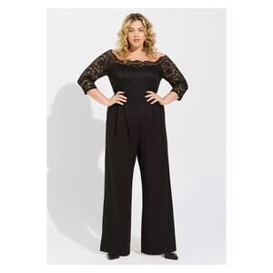 Torrid Black Ponte&Lace Off The Shoulder Jumpsuit Sz.24W NWT